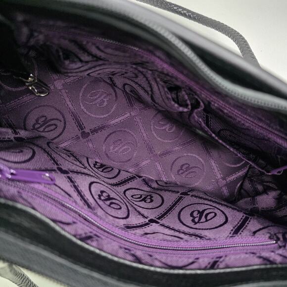 Brighton Vintage Leather 3D Hearts Black Brown Shoulder Bag double handle Zip - Picture 9 of 13